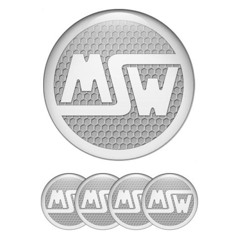 MSW Domed Stickers for Wheel Center Caps Honeycomb Base White Logo