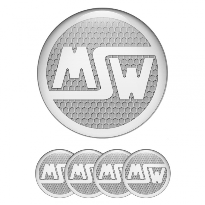 MSW Domed Stickers for Wheel Center Caps Honeycomb Base White Logo