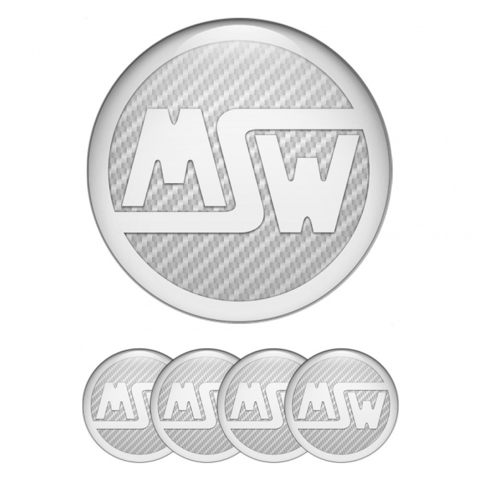 MSW Domed Stickers for Wheel Center Caps White Carbon Pearl Logo