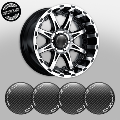 OZ Domed Stickers for Wheel Center Caps Black Carbon White Circular Logo