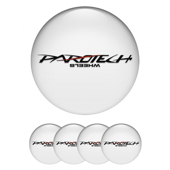 Parotech Center Wheel Caps Stickers White Base Black Logo Red Line