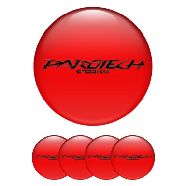 Parotech Emblems for Center Wheel Caps Crimson Base Black Logo Red Line