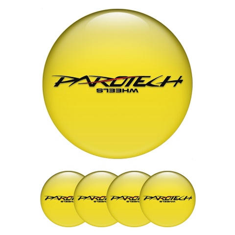 Parotech Emblems for Center Wheel Caps Yellow Base Black Logo Red Line