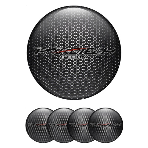 Parotech Center Caps Wheel Emblem Dark Grate Black Logo Red Line