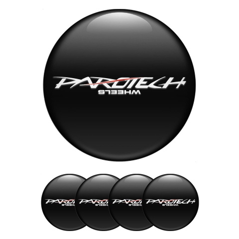 Parotech Stickers for Center Wheel Caps Black Base White Logo Red Line