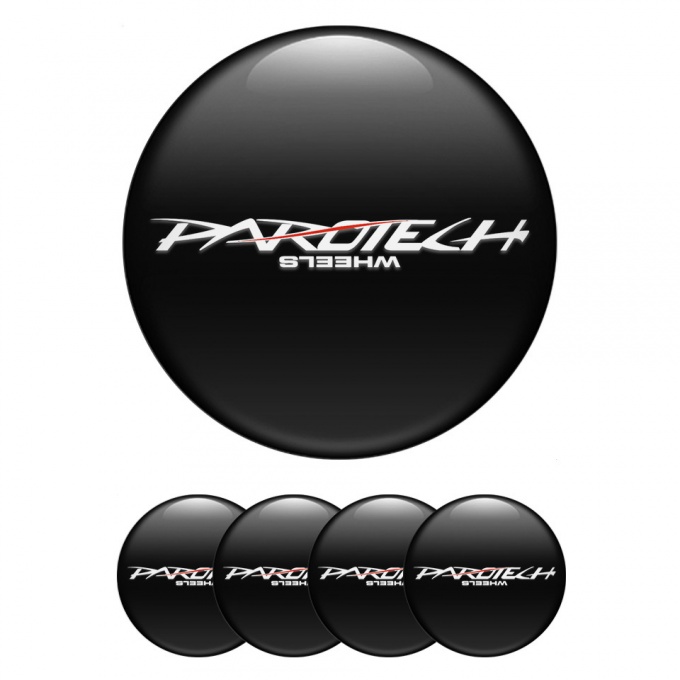 Parotech Stickers for Center Wheel Caps Black Base White Logo Red Line