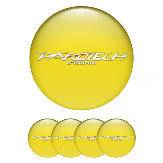 Parotech Stickers for Wheels Center Caps Yellow Base White Logo Red Line