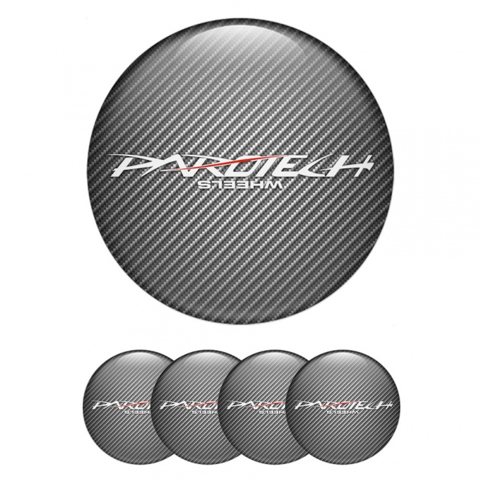 Parotech Center Wheel Caps Stickers Light Carbon White Logo Red Line