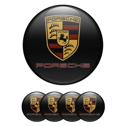 Porsche Wheel Emblem for Center Caps Black Base Classic Shield