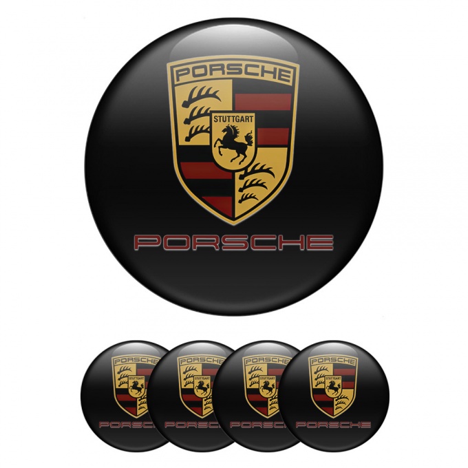 Porsche Wheel Emblem for Center Caps Black Base Classic Shield