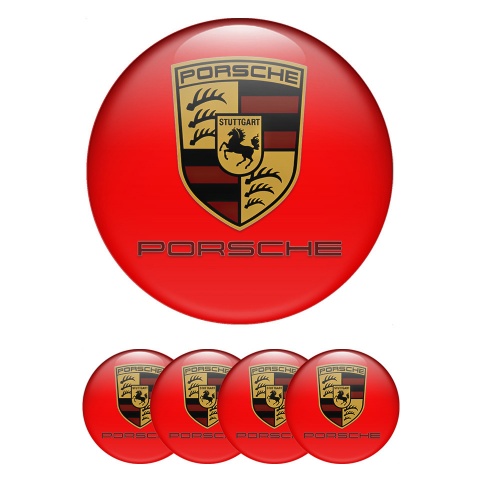 Porsche Emblem for Wheel Center Caps Red Base Classic Shield