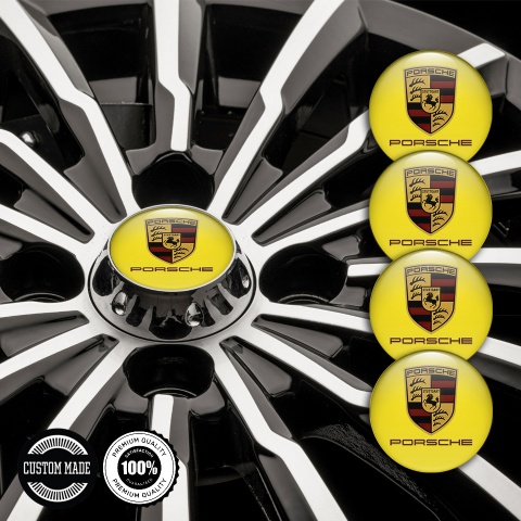 Porsche Emblem for Center Wheel Caps Yellow Base Classic Shield