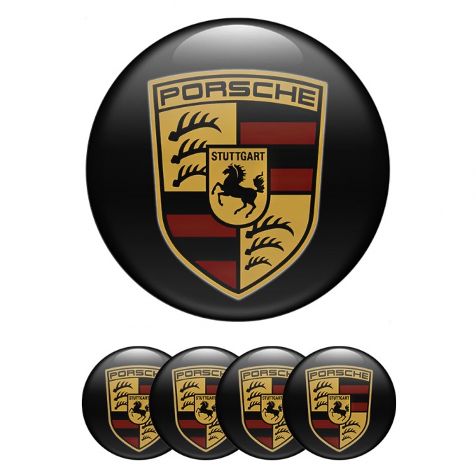 Porsche Center Caps Wheel Emblem Pure Black Classic Big Logo