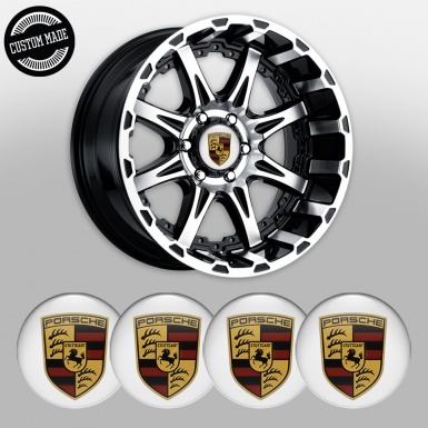 Porsche Stickers for Center Wheel Caps Pure White Classic Big Logo