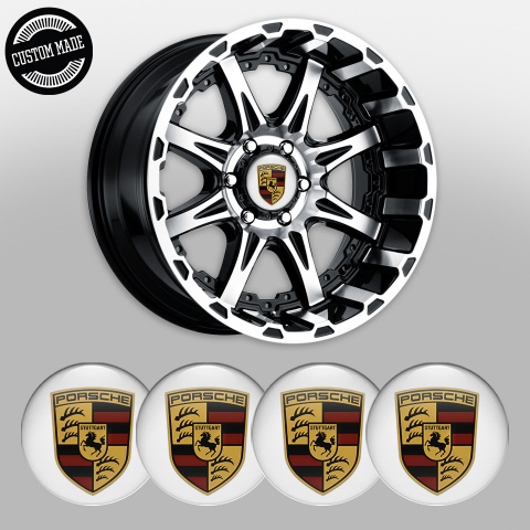 Porsche Stickers for Center Wheel Caps Pure White Classic Big Logo