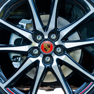 Porsche Wheel Emblem for Center Caps Red Base Classic Big Logo
