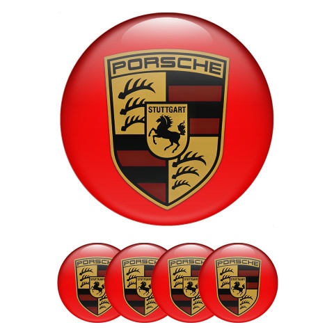 Porsche Wheel Emblem for Center Caps Red Base Classic Big Logo