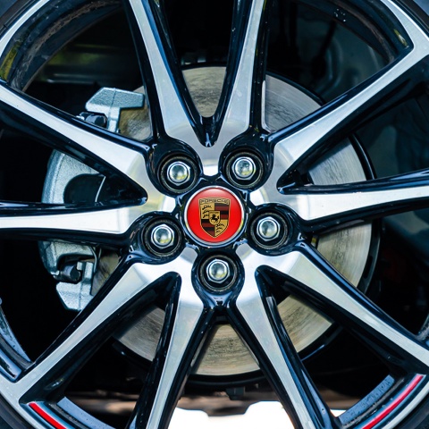 Porsche Wheel Emblem for Center Caps Red Base Classic Big Logo