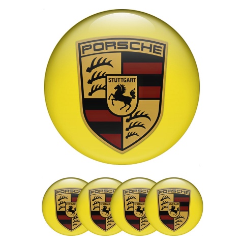Porsche Stickers for Wheels Center Caps Yellow Base Classic Big Logo