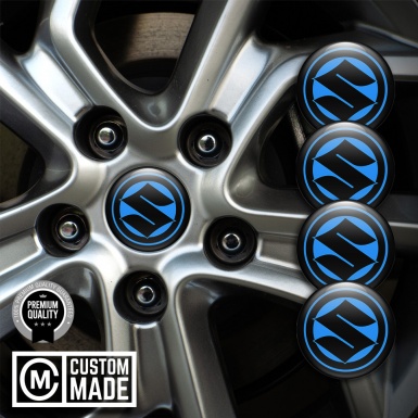Suzuki Center Wheel Caps Stickers Blue Base Black Ring Logo