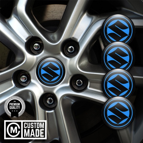 Suzuki Center Wheel Caps Stickers Blue Base Black Ring Logo