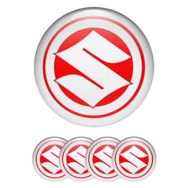 Suzuki Domed Stickers for Wheel Center Caps Red Base White Ring Logo