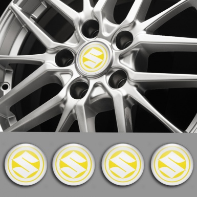 Suzuki Stickers for Center Wheel Caps Yellow Base White Ring Logo
