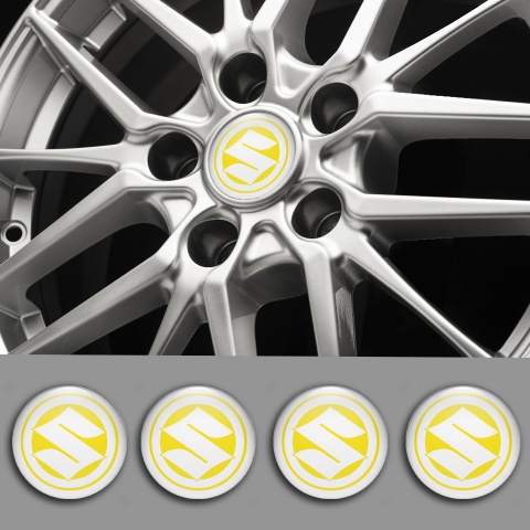 Suzuki Stickers for Center Wheel Caps Yellow Base White Ring Logo