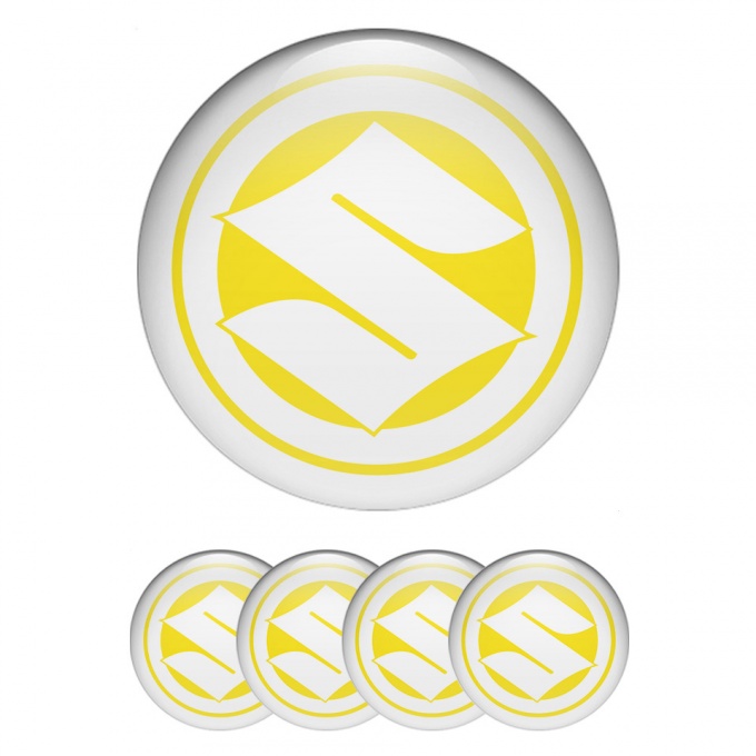 Suzuki Stickers for Center Wheel Caps Yellow Base White Ring Logo