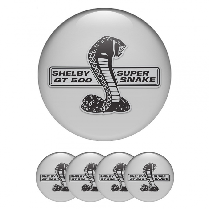 Ford Shelby Center Wheel Caps Stickers Grey Base Black Cobra