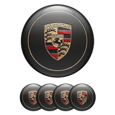 Porsche Emblems for Wheel Center Hub Black Old Style