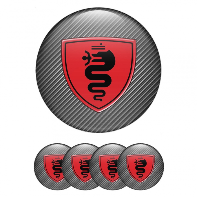 Alfa Romeo Center Caps Wheel Emblem carbon Grey and Red