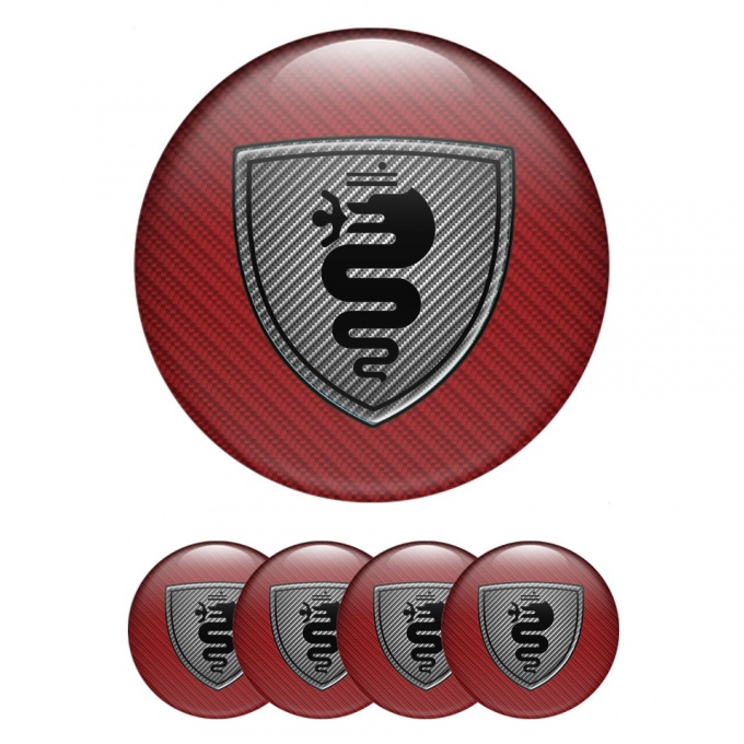 Alfa Romeo Wheel Emblem for Center Caps Red carbon with Black logo