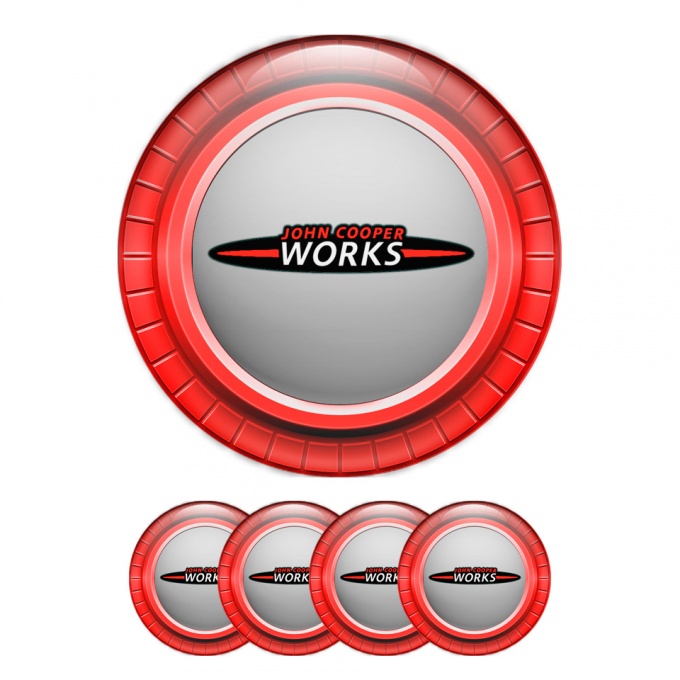 Mini Cooper John Works Wheel Cap Silicone Stickers Red Grey Edition