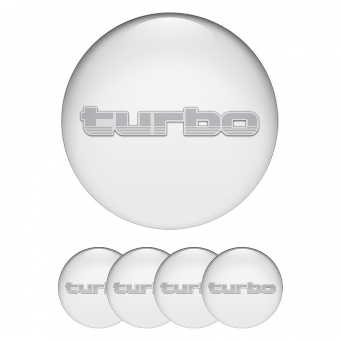 TurboR Wheel Emblems for Center Caps White with Gray logo 2