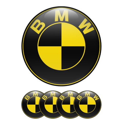 BMW Wheel Cap Emblems Bold Black Yellow Logo