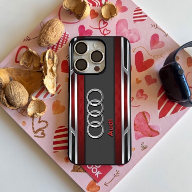 Audi phone case with red elements and logo in the middle 034