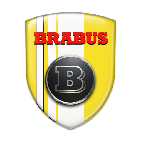 Brabus Emblem Badge Logo High End Yellow Base White Stripes Design 