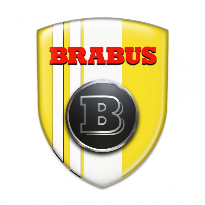Brabus Emblem Badge Logo High End Yellow Base White Stripes Design 