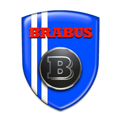 Brabus Domed Emblem Racing Edition Blue Background White lines and Red Logo