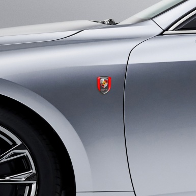 Porsche Silicone Car Decal Badge Red Warp and White Red Logo Style 