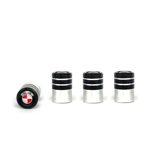 BMW Valve Caps Tire Black - Aluminium 4 pcs Red White Logo