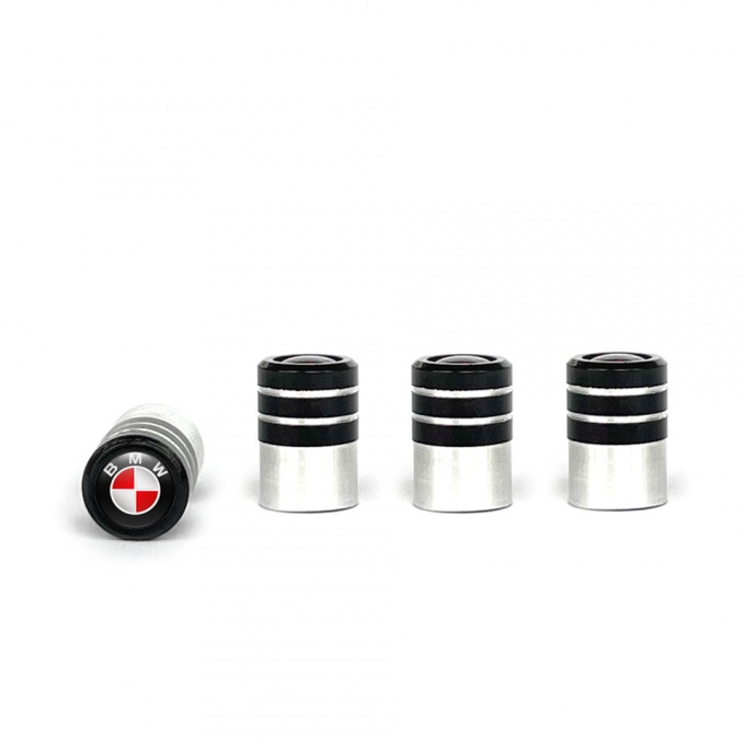 BMW Valve Caps Tire Black - Aluminium 4 pcs Red White Logo