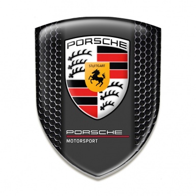 Porsche Silicone Badge Perforated Steel Base with Red White Logo 