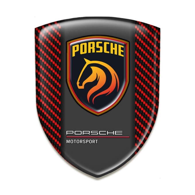 Porsche Auto Emblem High Quality Red Carbon Orange Logo Motiv 