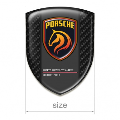 Porsche Emblem Badge Logo Black Carbon with Orange Logo Motiv
