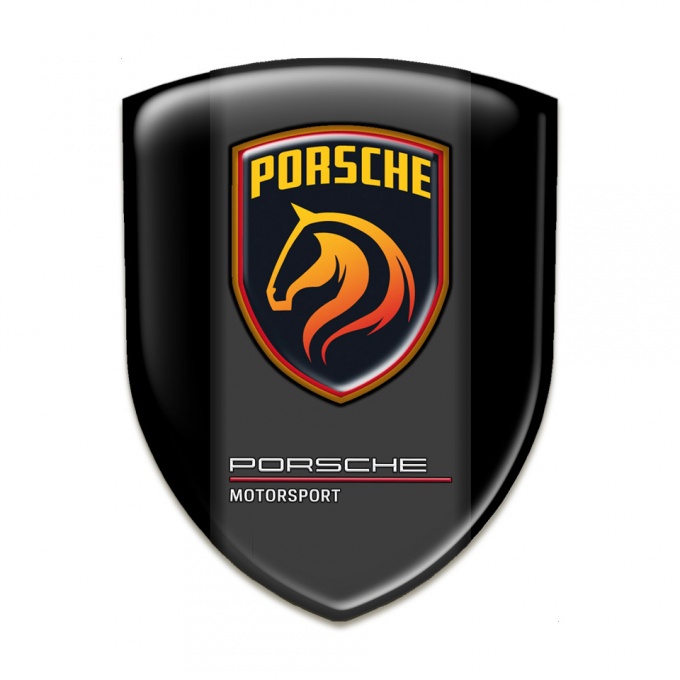 Porsche Resin Sticker Black Background with Orange Logo Design 