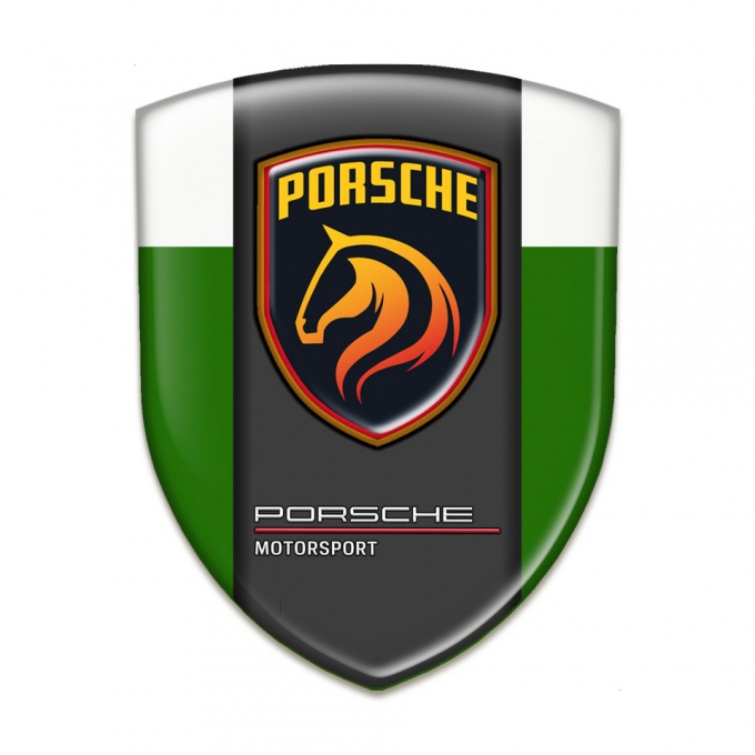 Porsche Silicone Car Decal Badge Green White base Orange Logo 