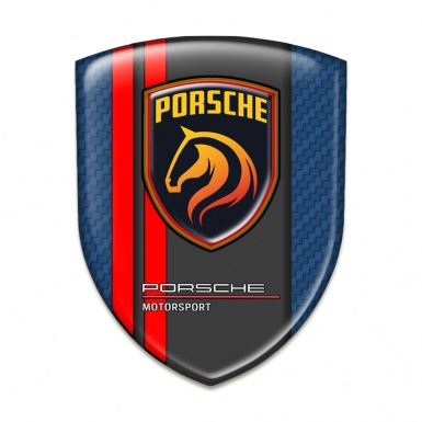Porsche Self Adhesive Emblem Logo Navy Blue carbon Red lines Design 