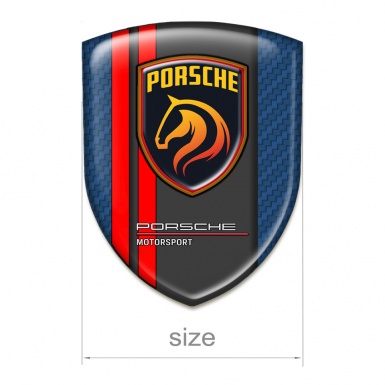 Porsche Self Adhesive Emblem Logo Navy Blue carbon Red lines Design 